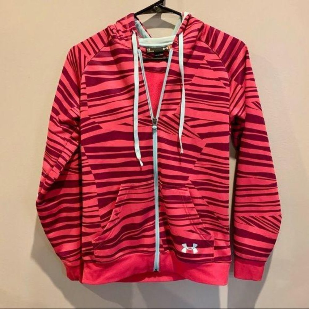 Under Armour Womens Pink Purple Geometric Full Zip Fleece Hoodie XS Semi-Fitted